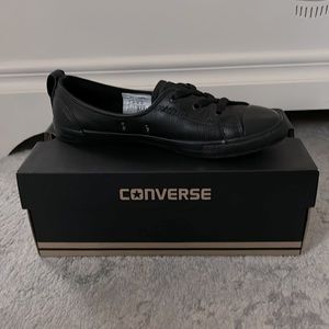 CONVERSE BLACK LEATHER SLIP-ONS